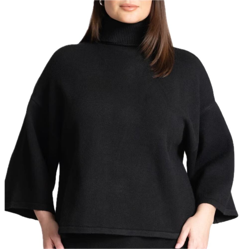 Eloquii Black Boxy Ribbed Turtleneck Wide Sleeve Sweater Plus Size 18 / 20